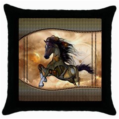 Steampunk, Wonderful Steampunk Horse With Clocks And Gears, Golden Design Throw Pillow Case (black) by FantasyWorld7