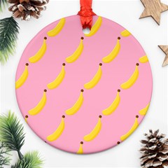 Banana Fruit Yellow Pink Round Ornament (two Sides) by Mariart