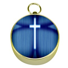 Blue Cross Christian Gold Compasses by Mariart