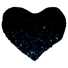 Blue Glowing Star Particle Random Motion Graphic Space Black Large 19  Premium Heart Shape Cushions by Mariart