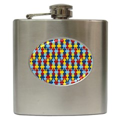 Fuzzle Red Blue Yellow Colorful Hip Flask (6 Oz) by Mariart