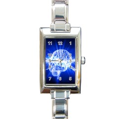 Lightning Brain Blue Rectangle Italian Charm Watch by Mariart