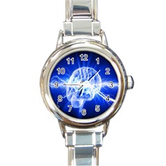 Lightning Brain Blue Round Italian Charm Watch by Mariart