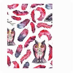 Boho Owl And Feather White Pattern Large Garden Flag (two Sides) by paulaoliveiradesign