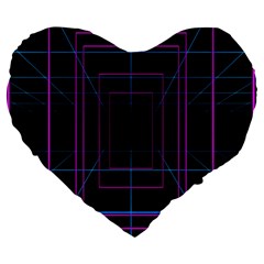 Retro Neon Grid Squares And Circle Pop Loop Motion Background Plaid Purple Large 19  Premium Heart Shape Cushions by Mariart