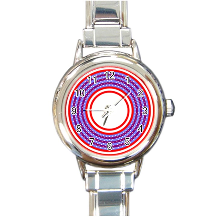 Stars Stripes Circle Red Blue Space Round Round Italian Charm Watch