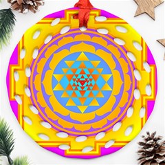 Triangle Orange Pink Ornament (round Filigree) by Mariart