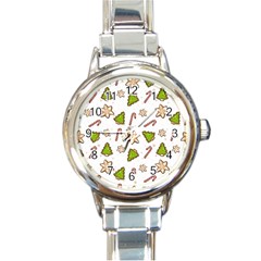 Ginger Cookies Christmas Pattern Round Italian Charm Watch by Valentinaart