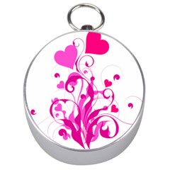 Heart Flourish Pink Valentine Silver Compasses by Mariart