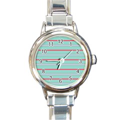 Horizontal Line Blue Red Round Italian Charm Watch by Mariart