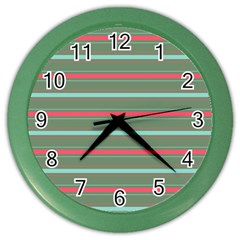 Horizontal Line Red Green Color Wall Clocks by Mariart