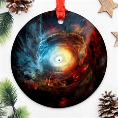 Supermassive Black Hole Galaxy Is Hidden Behind Worldwide Network Round Ornament (two Sides) by Mariart