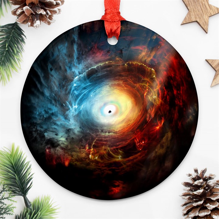 Supermassive Black Hole Galaxy Is Hidden Behind Worldwide Network Round Ornament (Two Sides)