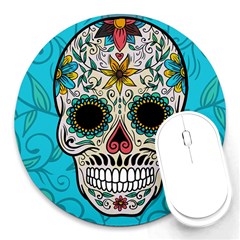 Cool Sugar Skull Round Mousepad by crcustomgifts