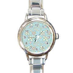 Flower Blue Butterfly Bird Yellow Floral Sexy Round Italian Charm Watch by Mariart