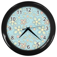 Flower Blue Butterfly Bird Yellow Floral Sexy Wall Clocks (black) by Mariart