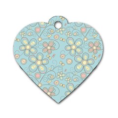 Flower Blue Butterfly Bird Yellow Floral Sexy Dog Tag Heart (one Side) by Mariart