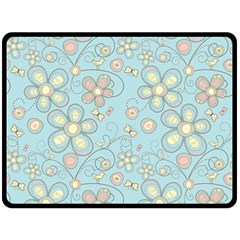 Flower Blue Butterfly Bird Yellow Floral Sexy Fleece Blanket (large)  by Mariart