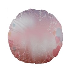 Love Heart Pink Valentine Flower Leaf Standard 15  Premium Flano Round Cushions by Mariart