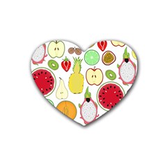 Mango Fruit Pieces Watermelon Dragon Passion Fruit Apple Strawberry Pineapple Melon Rubber Coaster (heart)  by Mariart