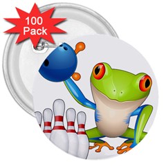 Tree Frog Bowler 3  Buttons (100 Pack)  by crcustomgifts