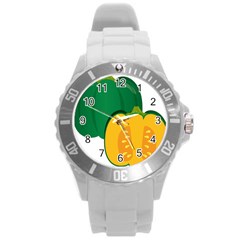 Pumpkin Peppers Green Yellow Round Plastic Sport Watch (l) by Mariart