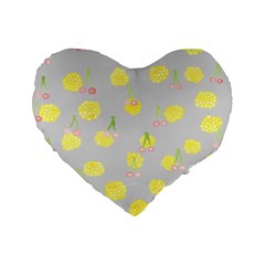 Cute Fruit Cerry Yellow Green Pink Standard 16  Premium Flano Heart Shape Cushions by Mariart