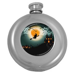 Halloween Landscape Round Hip Flask (5 Oz) by Valentinaart