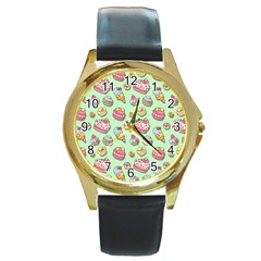 Sweet Pattern Round Gold Metal Watch by Valentinaart