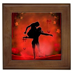 Dancing Couple On Red Background With Flowers And Hearts Framed Tiles by FantasyWorld7