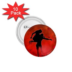 Dancing Couple On Red Background With Flowers And Hearts 1 75  Buttons (10 Pack) by FantasyWorld7