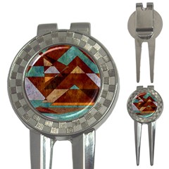 Turquoise And Bronze Triangle Design With Copper 3-in-1 Golf Divots by digitaldivadesigns