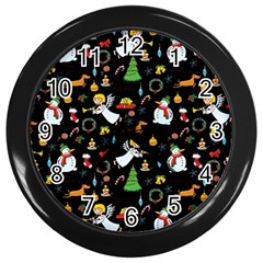 Christmas Pattern Wall Clocks (black) by Valentinaart