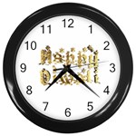 Happy Diwali Gold Golden Stars Star Festival Of Lights Deepavali Typography Wall Clocks (Black) Front