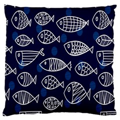 Love Fish Seaworld Swim Blue White Sea Water Cartoons Large Cushion Case (one Side) by Mariart