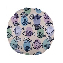 Love Fish Seaworld Swim Blue White Sea Water Cartoons Rainbow Polka Dots Standard 15  Premium Flano Round Cushions by Mariart