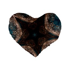 Kaleidoscopic Design Elegant Star Brown Turquoise Standard 16  Premium Heart Shape Cushions by yoursparklingshop