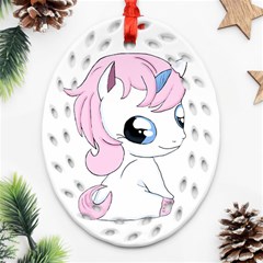 Baby Unicorn Ornament (oval Filigree) by Valentinaart