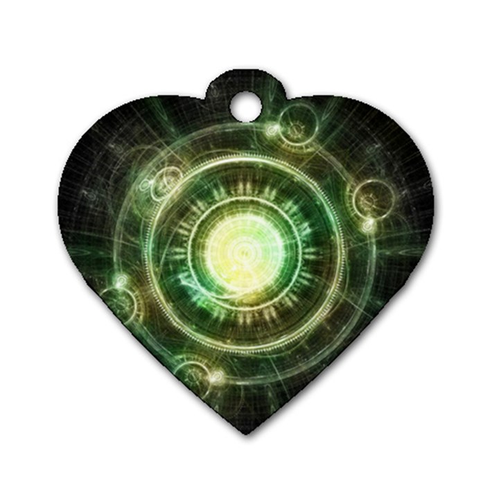 Green Chaos Clock, Steampunk Alchemy Fractal Mandala Dog Tag Heart (One Side)