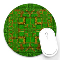 Golden Green And  Sunshine Pop Art Round Mousepads by pepitasart