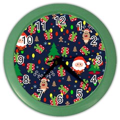 Santa And Rudolph Pattern Color Wall Clocks by Valentinaart