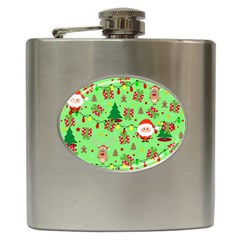 Santa And Rudolph Pattern Hip Flask (6 Oz) by Valentinaart