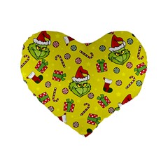 Grinch Pattern Standard 16  Premium Heart Shape Cushions by Valentinaart