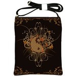 The Sign Ying And Yang With Floral Elements Shoulder Sling Bags Front