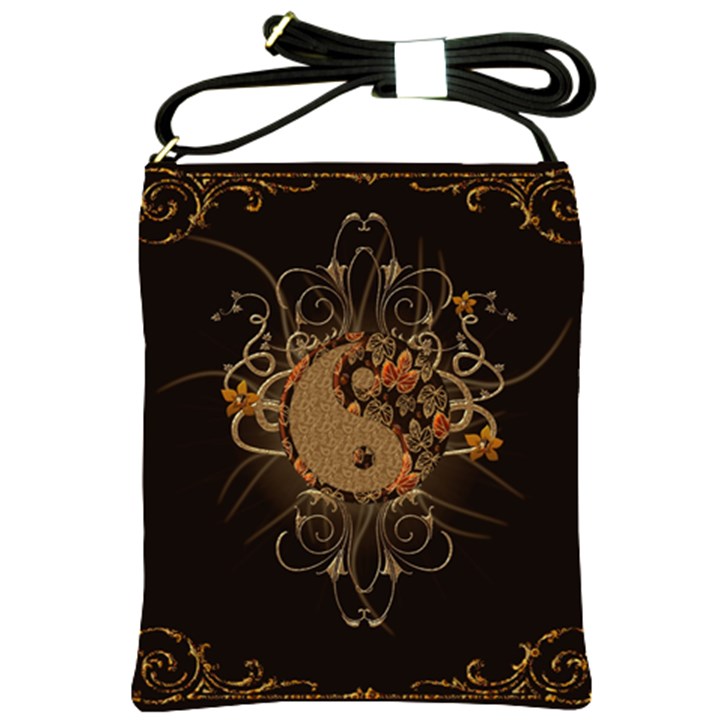 The Sign Ying And Yang With Floral Elements Shoulder Sling Bags