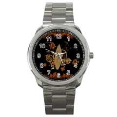 Hawaiian, Tropical Design With Surfboard Sport Metal Watch by FantasyWorld7