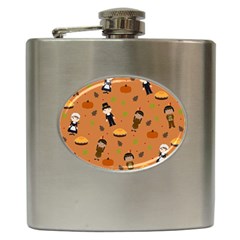 Pilgrims And Indians Pattern - Thanksgiving Hip Flask (6 Oz) by Valentinaart