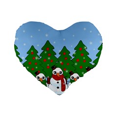 Kawaii Snowman Standard 16  Premium Heart Shape Cushions by Valentinaart