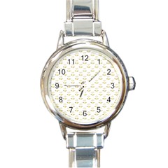 Gold Scales Of Justice On White Repeat Pattern All Over Print Round Italian Charm Watch by PodArtist