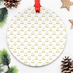 Gold Scales Of Justice On White Repeat Pattern All Over Print Ornament (round) by PodArtist